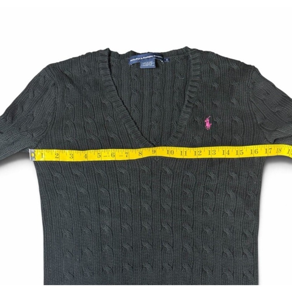 Ralph Lauren Sport Cable Knit Sweater Women's Med. Black V Neck Preppy Old Money - Picture 3 of 7